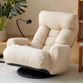 Beige Boucle Swivel Recliner with Phone Holder, Adjustable Headrest, and Backrest