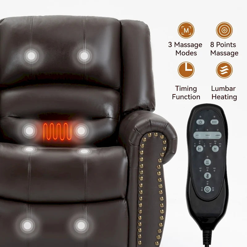 Genuine Leather Power Lift Recliner Chair with Massage and Lumbar Heat, USB Ports