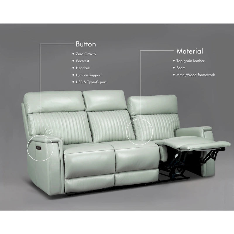 83.5 Leather Zero Gravity Power Reclining Sofa with Power Headrest and Power Lumbar,USB&USB-C Port