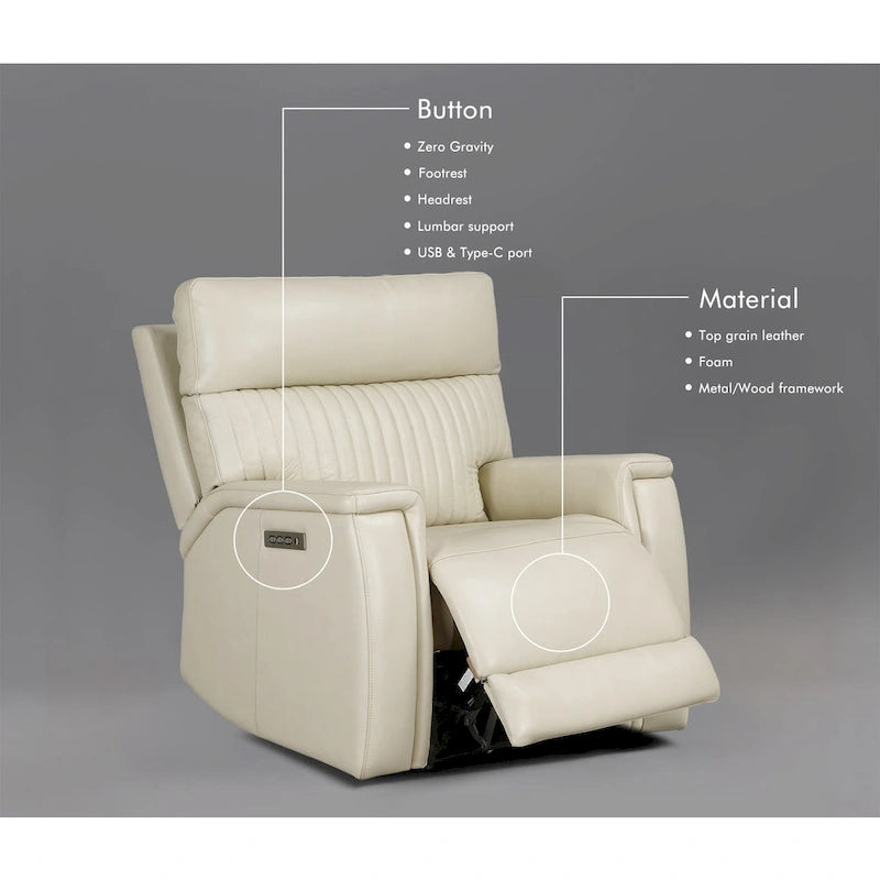 Leather Zero Gravity Power Recliner with Power Headrest and Power Lumbar,USB&USB-C Port