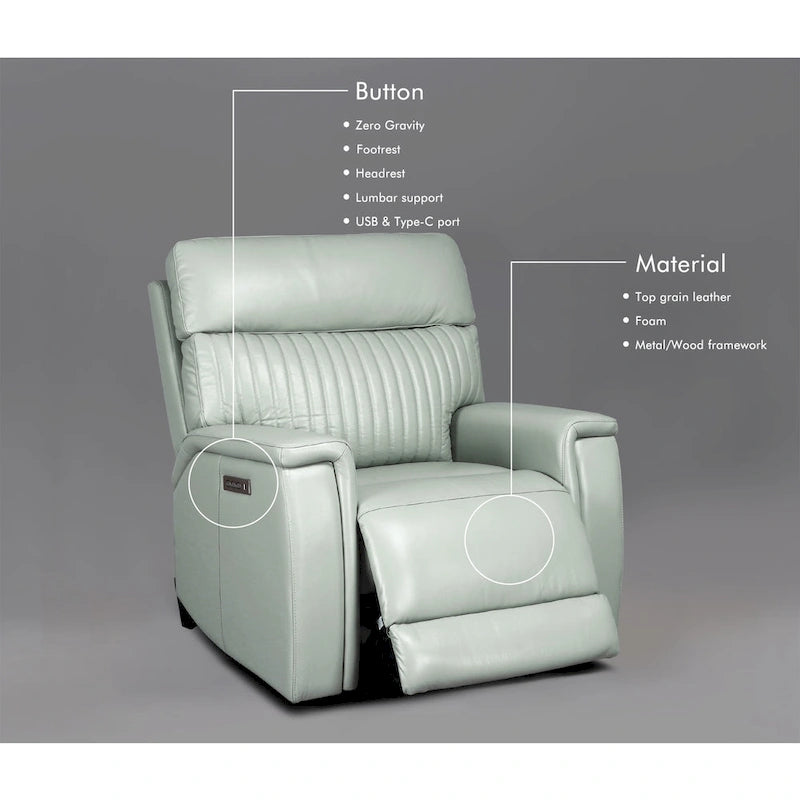 Leather Zero Gravity Power Recliner with Power Headrest and Power Lumbar,USB&USB-C Port