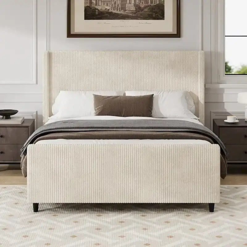 50.7 High Headboard Corduroy Upholstered Bed Frame