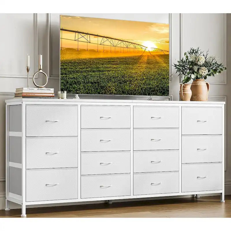 14 Drawer Dresser, 63 Inch White Dresser TV Stand