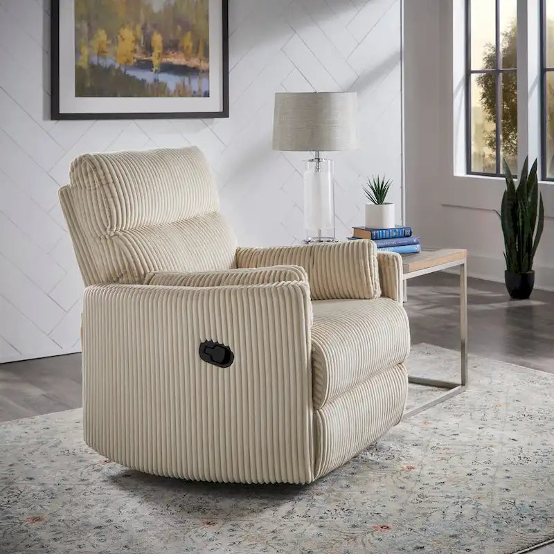 Montclair Plush Corduroy Fabric Manual Swivel Glider Recliner by iNSPIRE Q Classic