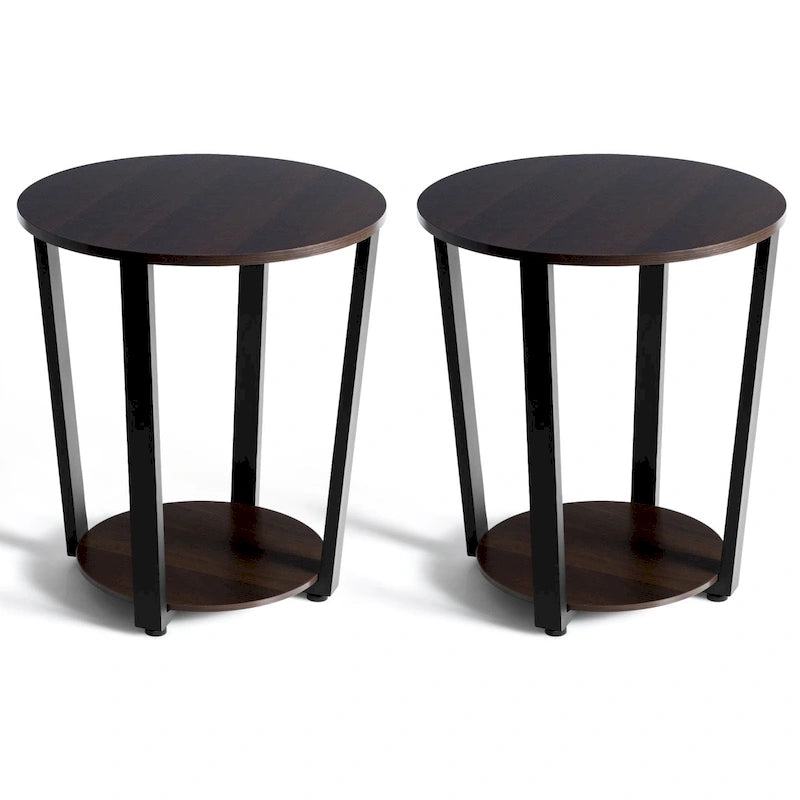 Costway Set of 2 Industrial End Table Sofa Side Table Nightstand Shelf