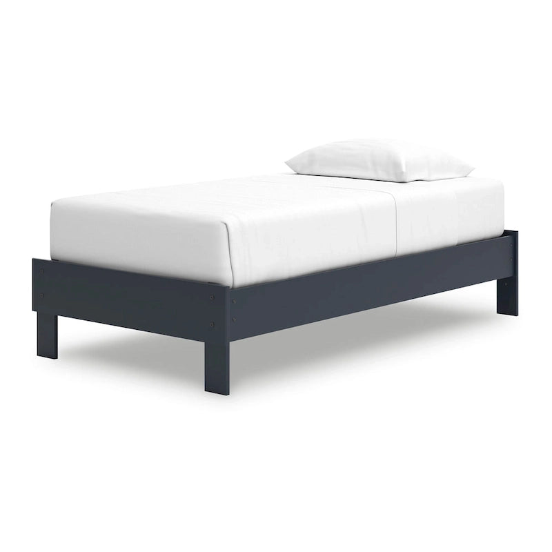 Cian Twin Size Platform Bed, Shaker Style Design, Navy Blue Wood Frame