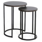 Flint 2 Piece Nesting Table Set, Dark Brown Mahogany, Black Metal Base