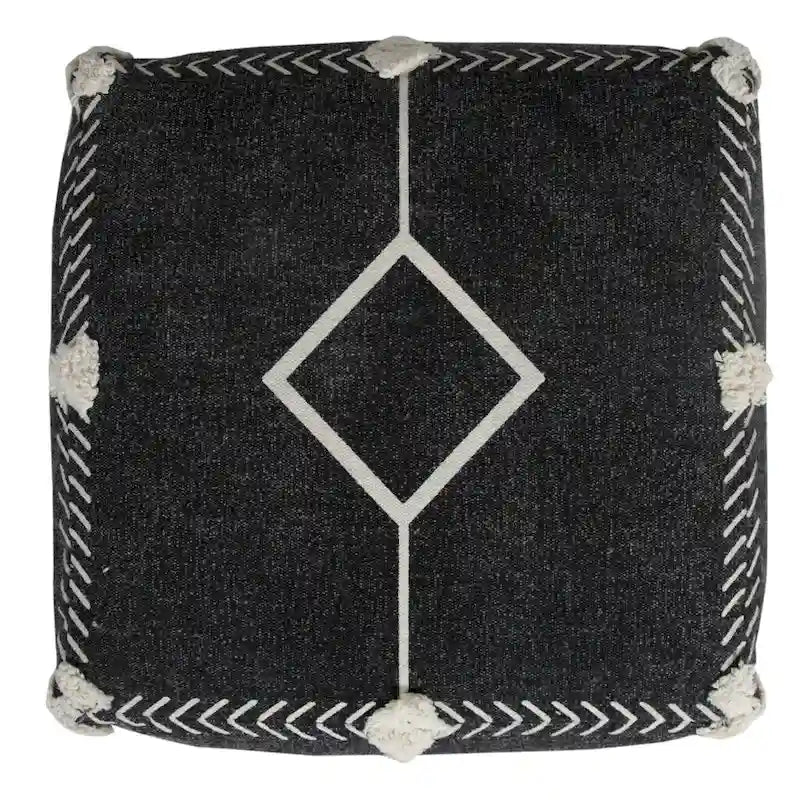 18 Black Cotton Geometric Pouf Ottoman for Living Room Seating and Footrest