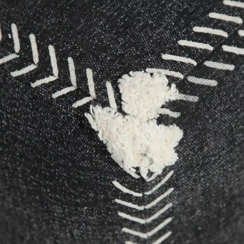 18 Black Cotton Geometric Pouf Ottoman for Living Room Seating and Footrest