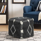 18 Black Cotton Geometric Pouf Ottoman for Living Room Seating and Footrest