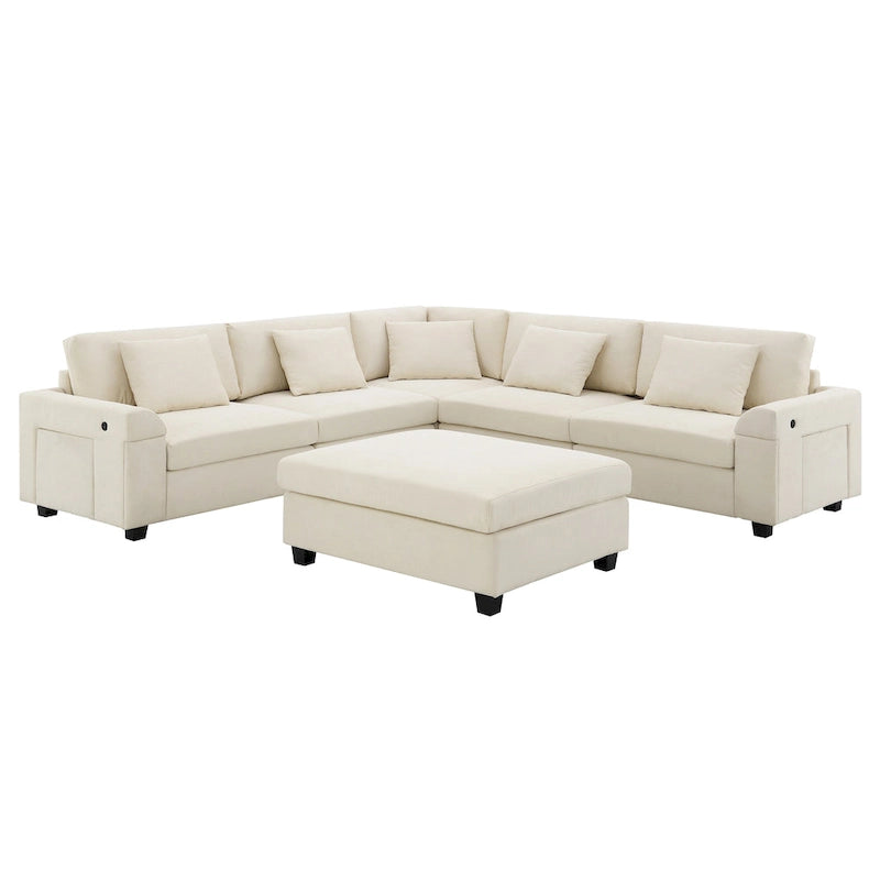 128 Chenille U-Shaped Sectional Sofa with Storage & USB