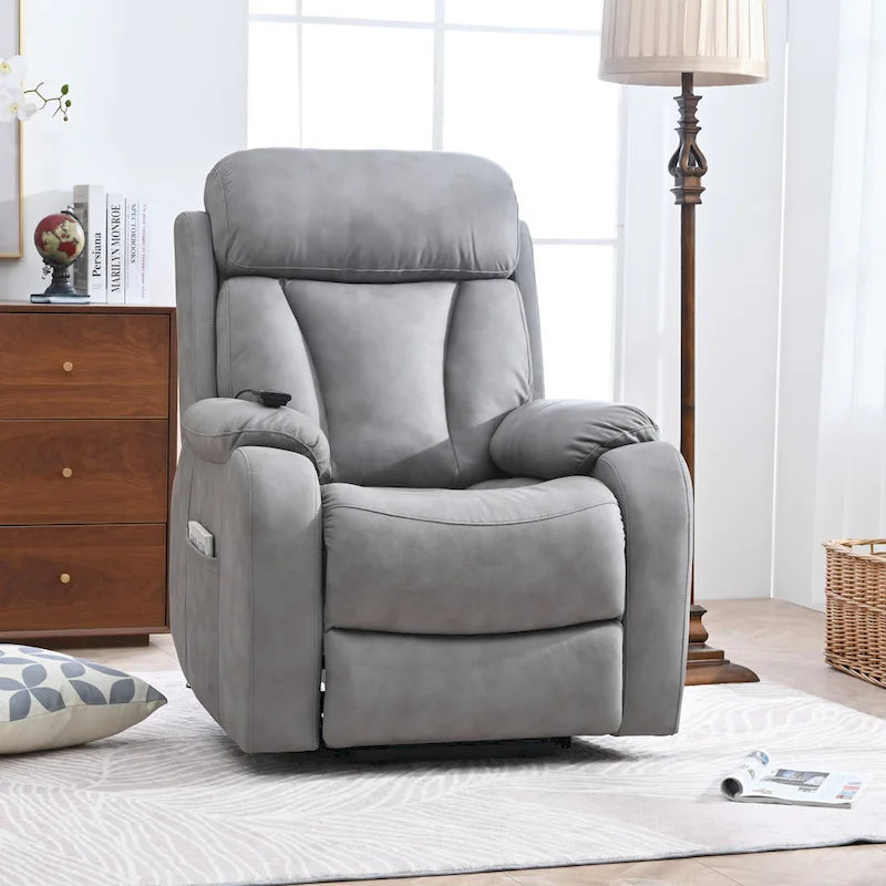 Grey Wide Seat Power Lift Recliner for Seniors with Remote Control, Side Pocket, and Adjustable Recline Options