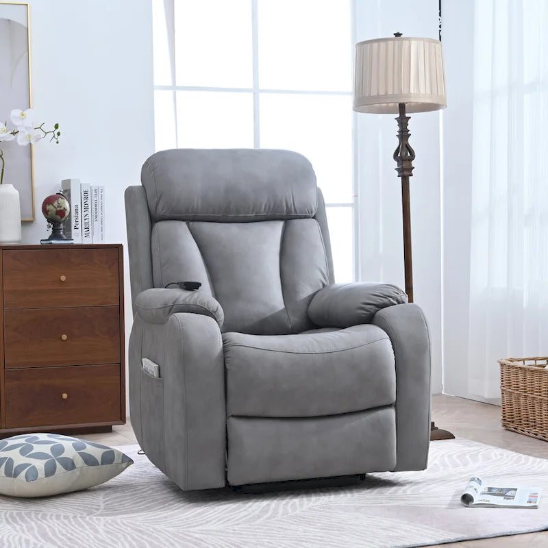 Grey Wide Seat Power Lift Recliner for Seniors with Remote Control, Side Pocket, and Adjustable Recline Options