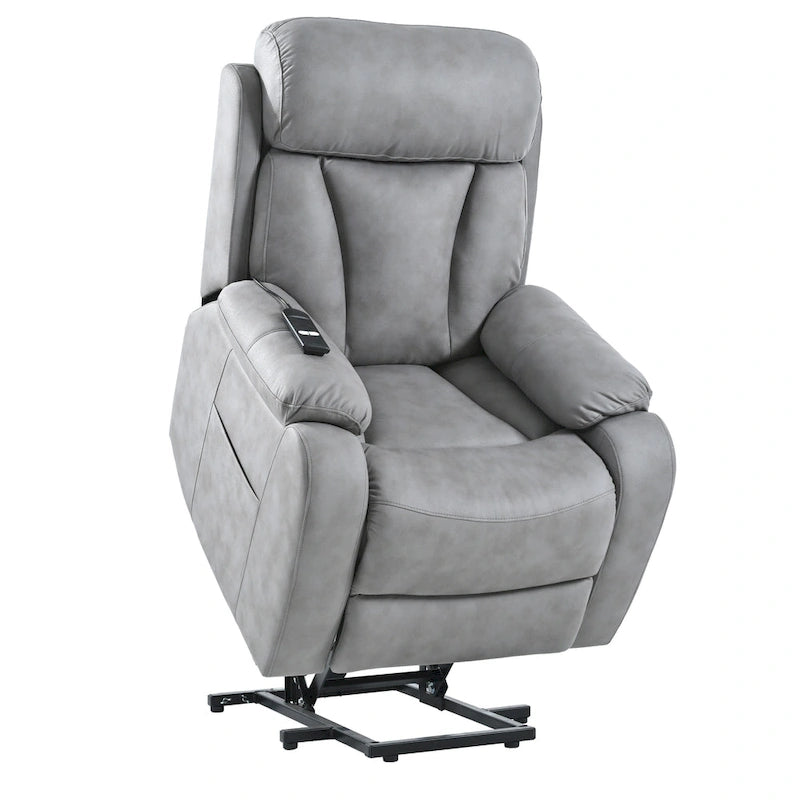 Grey Wide Seat Power Lift Recliner for Seniors with Remote Control, Side Pocket, and Adjustable Recline Options