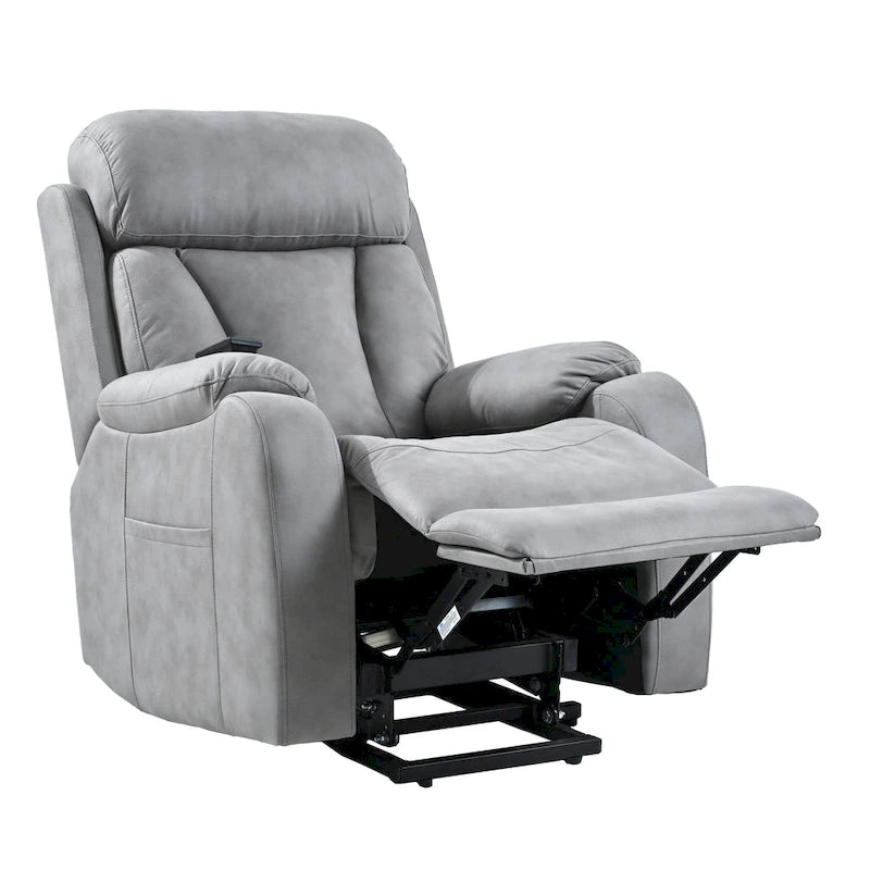 Grey Wide Seat Power Lift Recliner for Seniors with Remote Control, Side Pocket, and Adjustable Recline Options