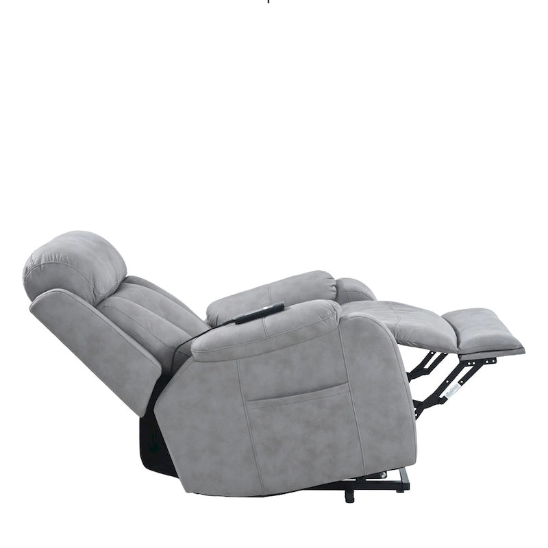 Grey Wide Seat Power Lift Recliner for Seniors with Remote Control, Side Pocket, and Adjustable Recline Options