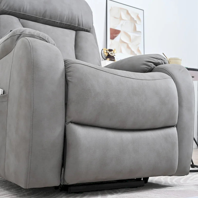 Grey Wide Seat Power Lift Recliner for Seniors with Remote Control, Side Pocket, and Adjustable Recline Options
