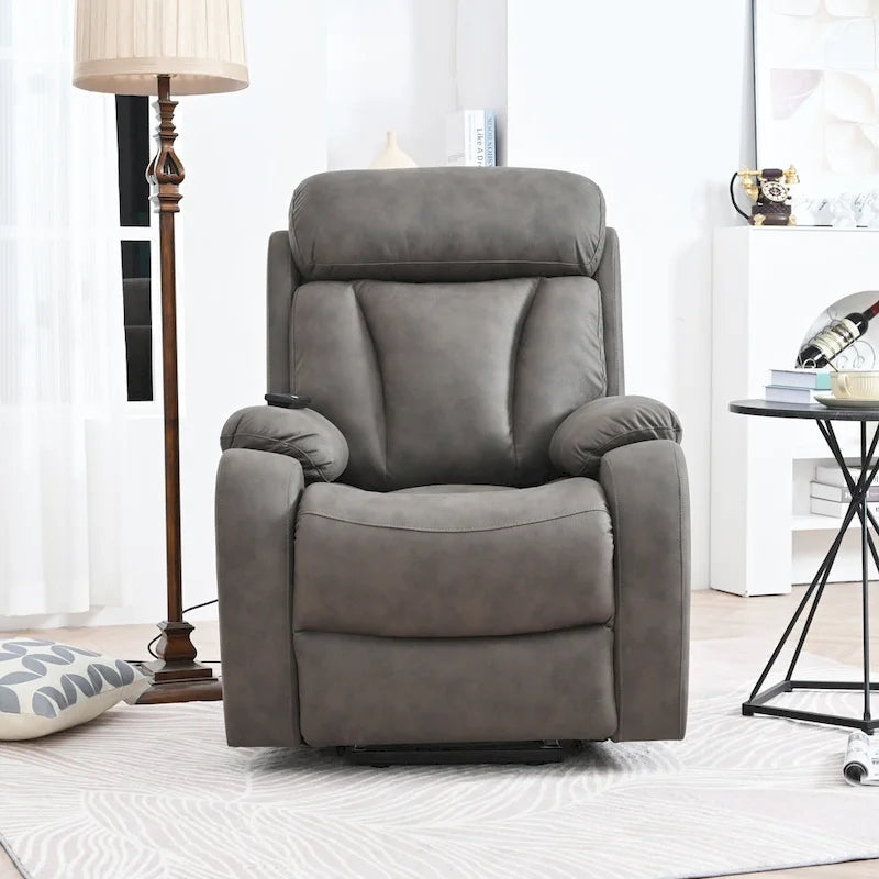 Grey Wide Seat Power Lift Recliner for Seniors with Remote Control, Side Pocket, and Adjustable Recline Options