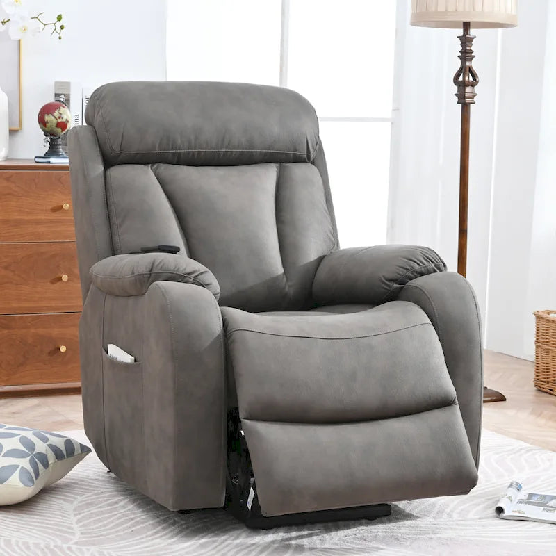 Grey Wide Seat Power Lift Recliner for Seniors with Remote Control, Side Pocket, and Adjustable Recline Options