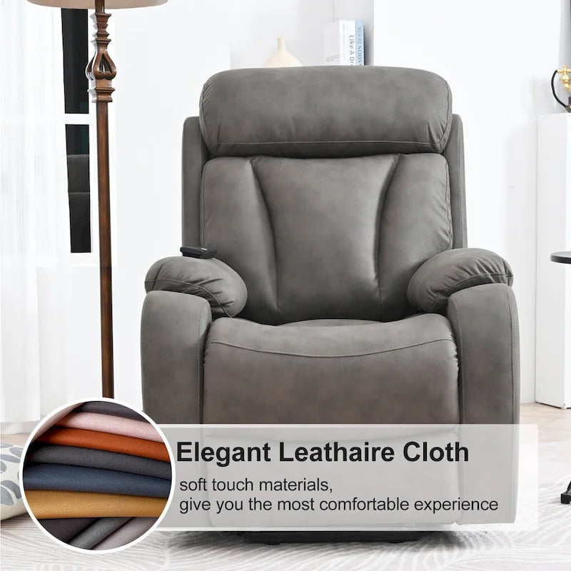 Grey Wide Seat Power Lift Recliner for Seniors with Remote Control, Side Pocket, and Adjustable Recline Options