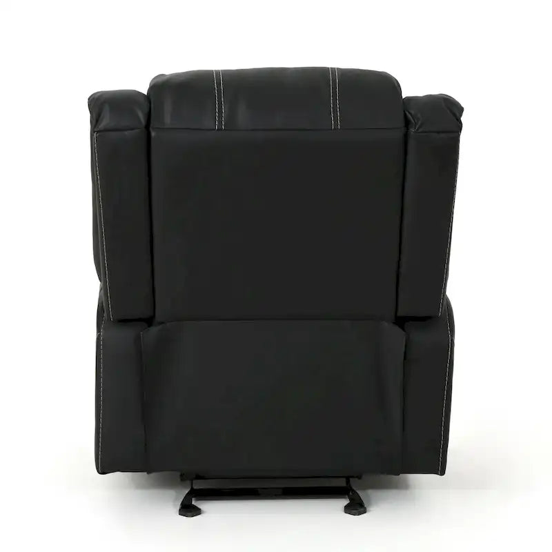 Black Contemporary Manual Recliner Chair with Steel Cup Holders, Plush PU Leather Upholstery, Adjustable Recline
