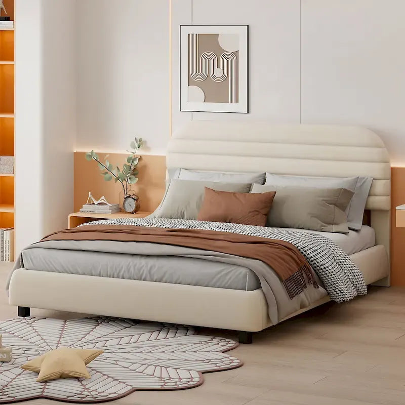 Queen Velvet Upholstered Bed with Adjustable Back