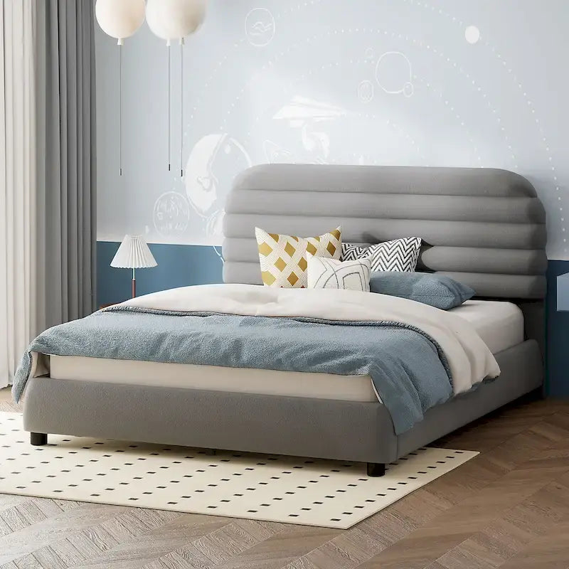 Queen Velvet Upholstered Bed with Adjustable Back