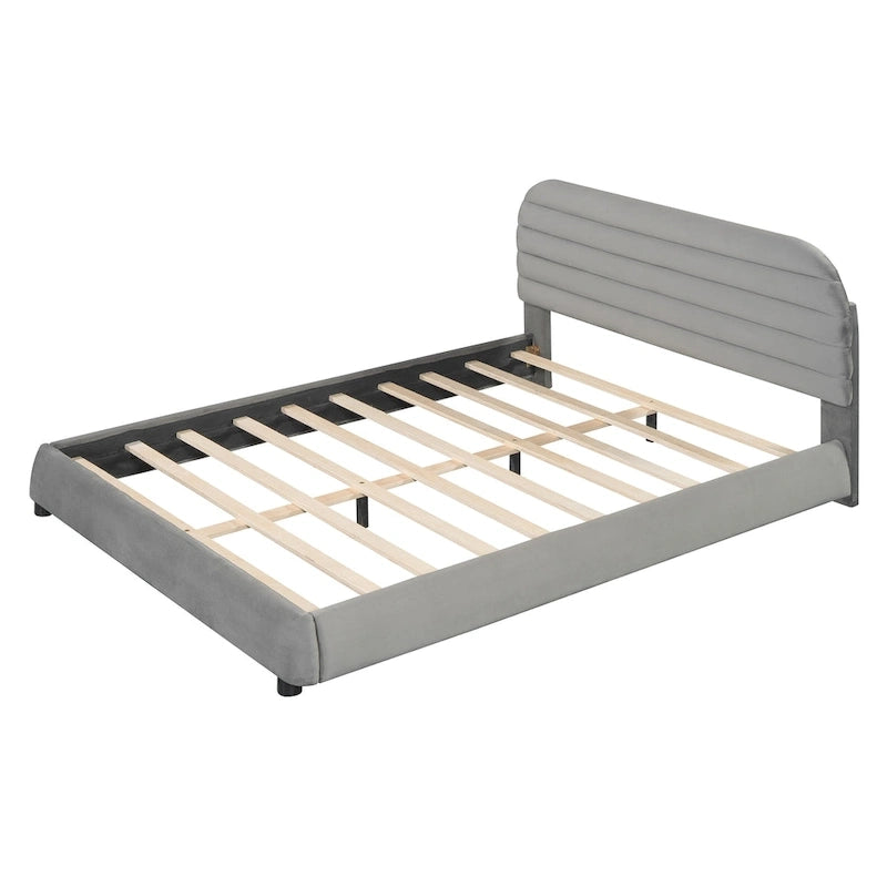 Queen Velvet Upholstered Bed with Adjustable Back