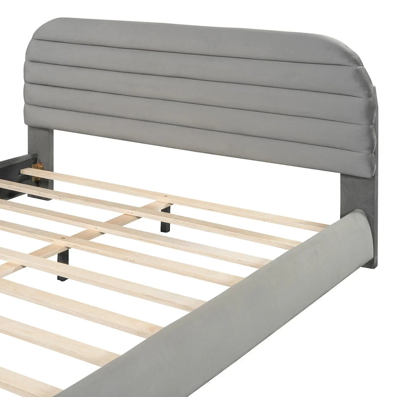 Queen Velvet Upholstered Bed with Adjustable Back
