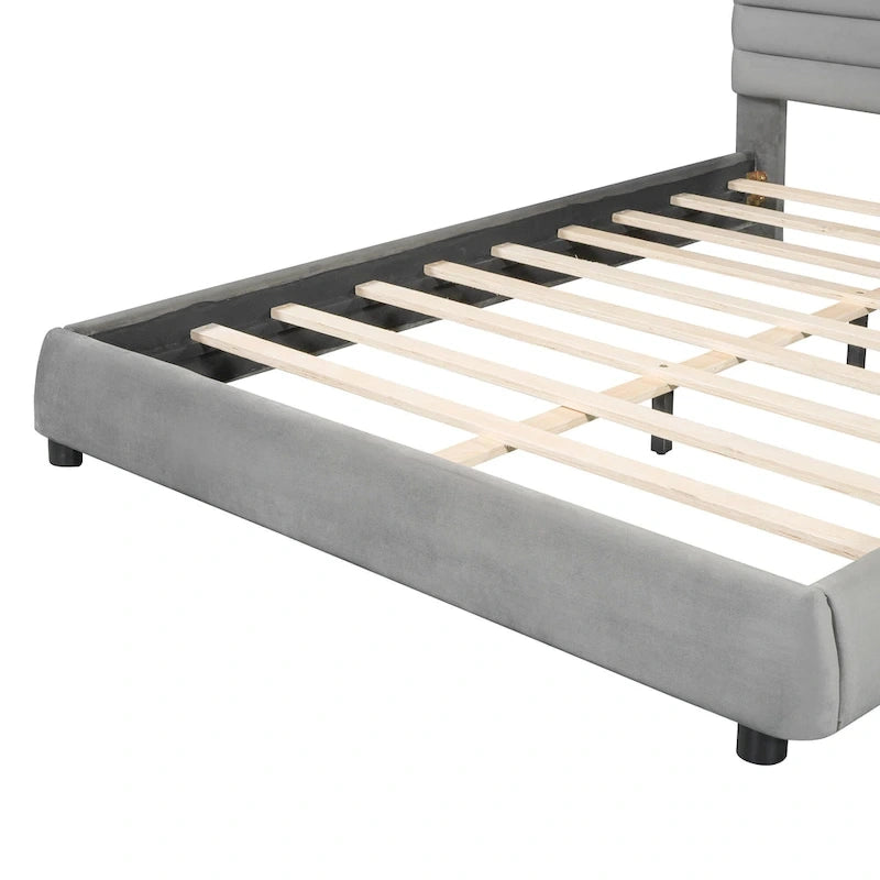 Queen Velvet Upholstered Bed with Adjustable Back