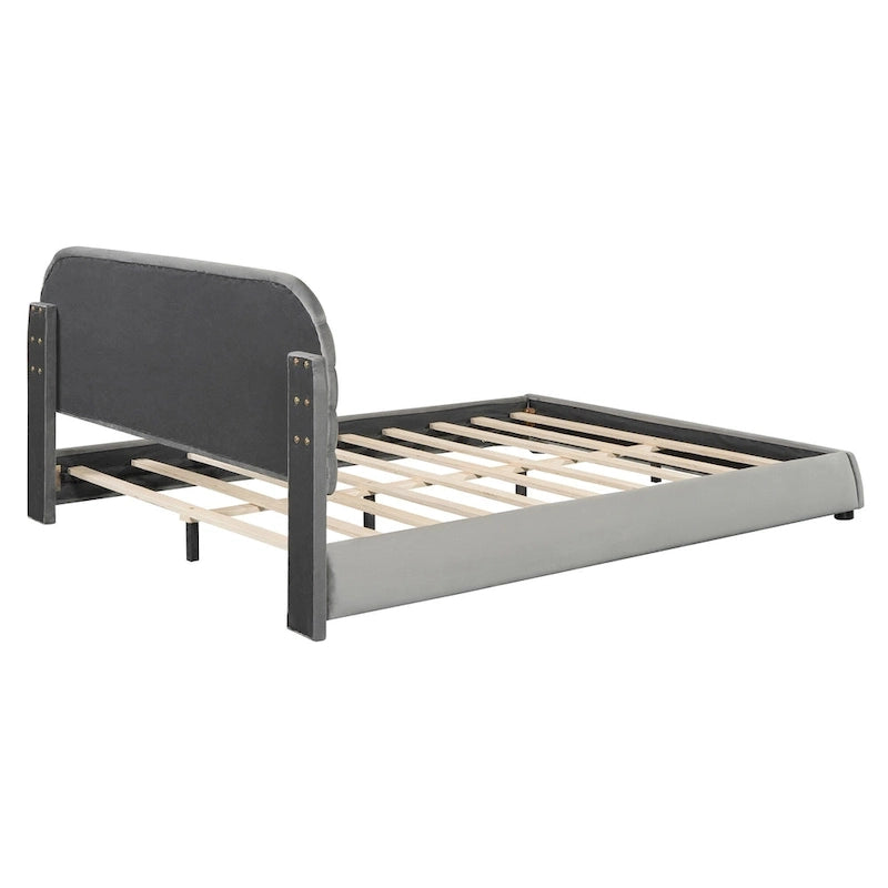 Queen Velvet Upholstered Bed with Adjustable Back