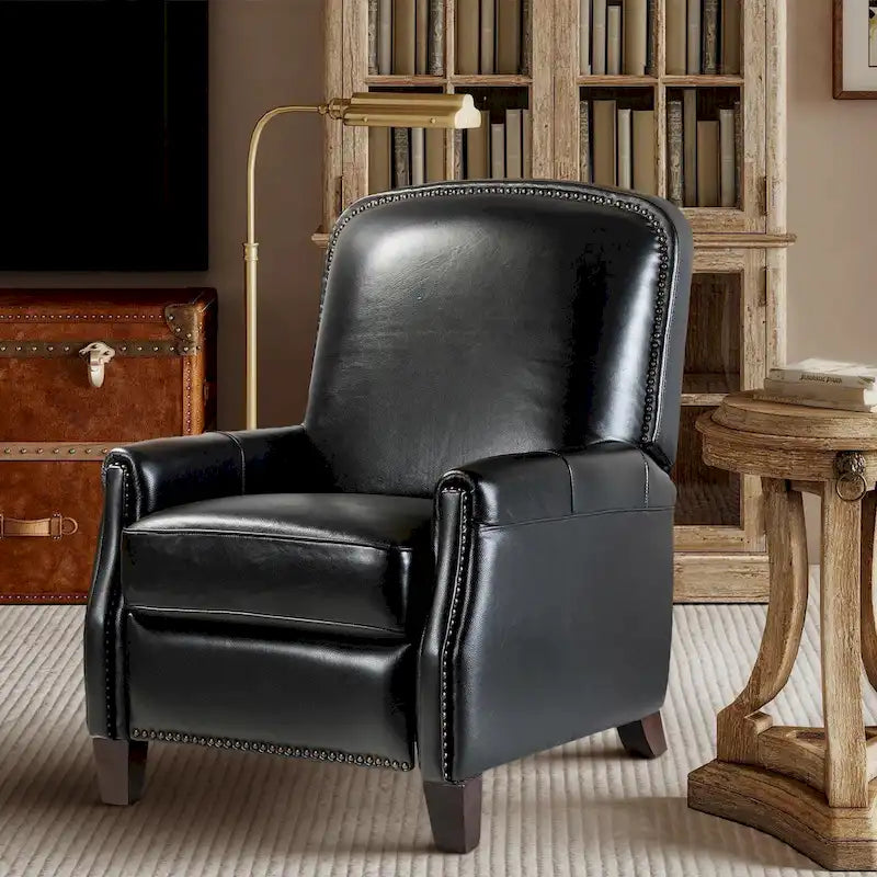 Gladis Modern Retro Genuine Leather Recliner with Nailhead Trim by HULALA HOME