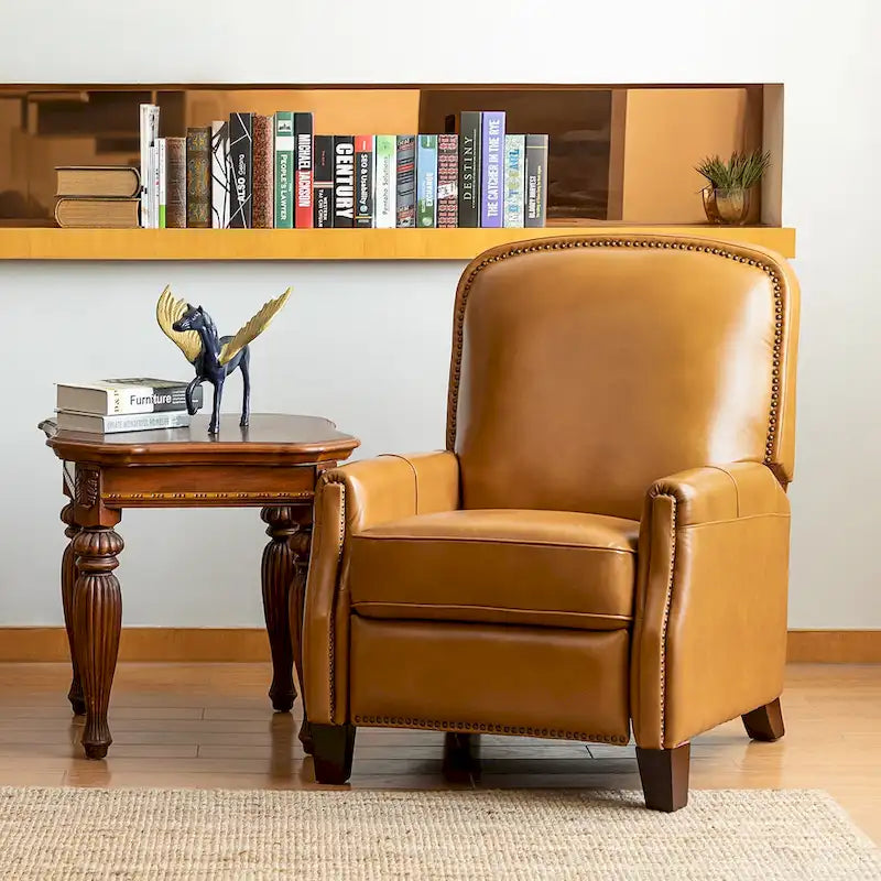 Gladis Modern Retro Genuine Leather Recliner with Nailhead Trim by HULALA HOME