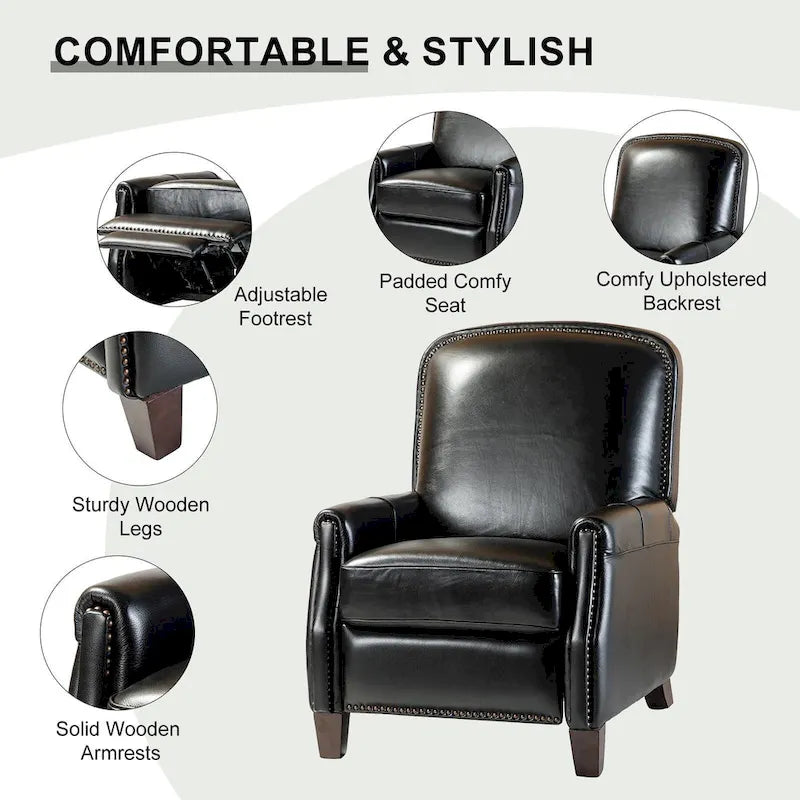 Gladis Modern Retro Genuine Leather Recliner with Nailhead Trim by HULALA HOME