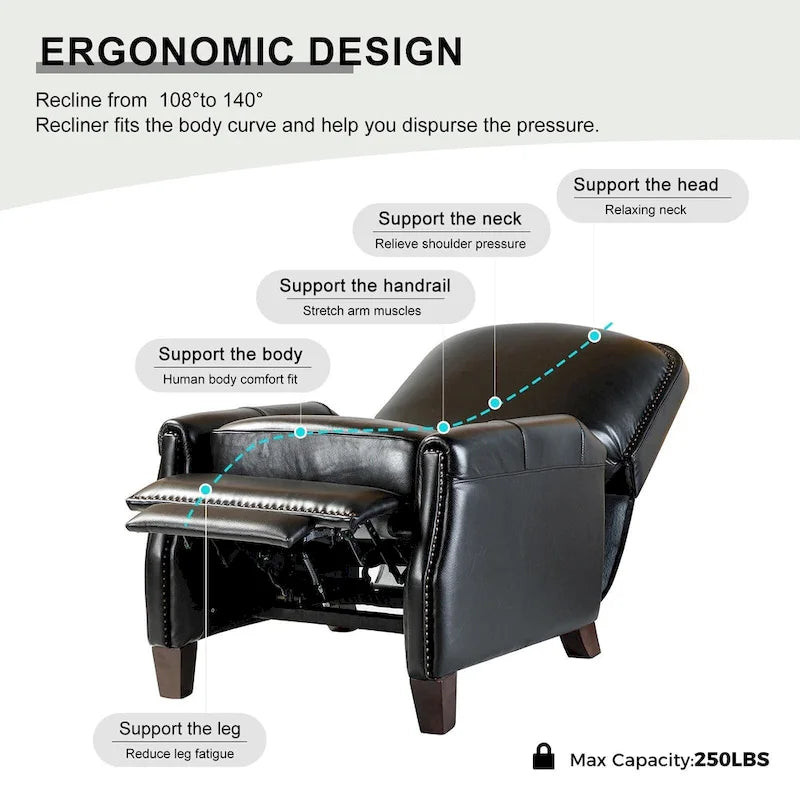 Gladis Modern Retro Genuine Leather Recliner with Nailhead Trim by HULALA HOME