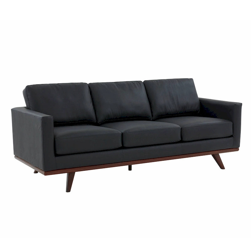 Chester Leather 3-Seater Sofa with Birch Wood Base Modern Living Room Couch with Removable Cushions - 83