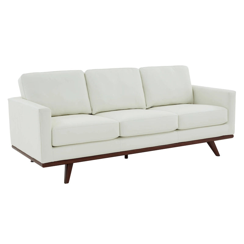 Chester Leather 3-Seater Sofa with Birch Wood Base Modern Living Room Couch with Removable Cushions - 83
