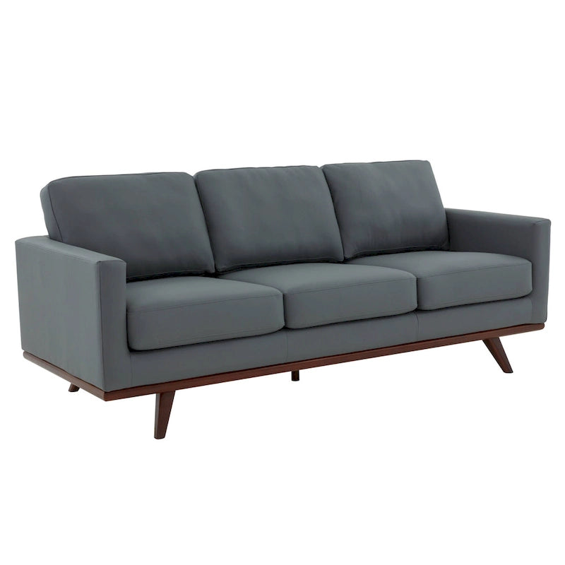 Chester Leather 3-Seater Sofa with Birch Wood Base Modern Living Room Couch with Removable Cushions - 83