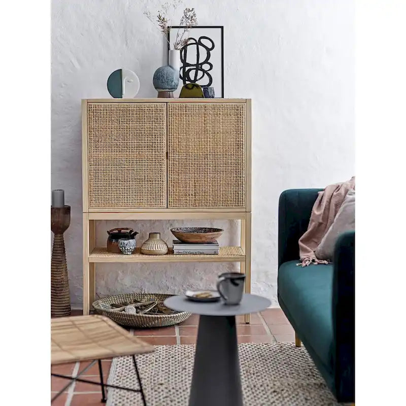 Woven Rattan and Wood Cabinet with 2 Doors