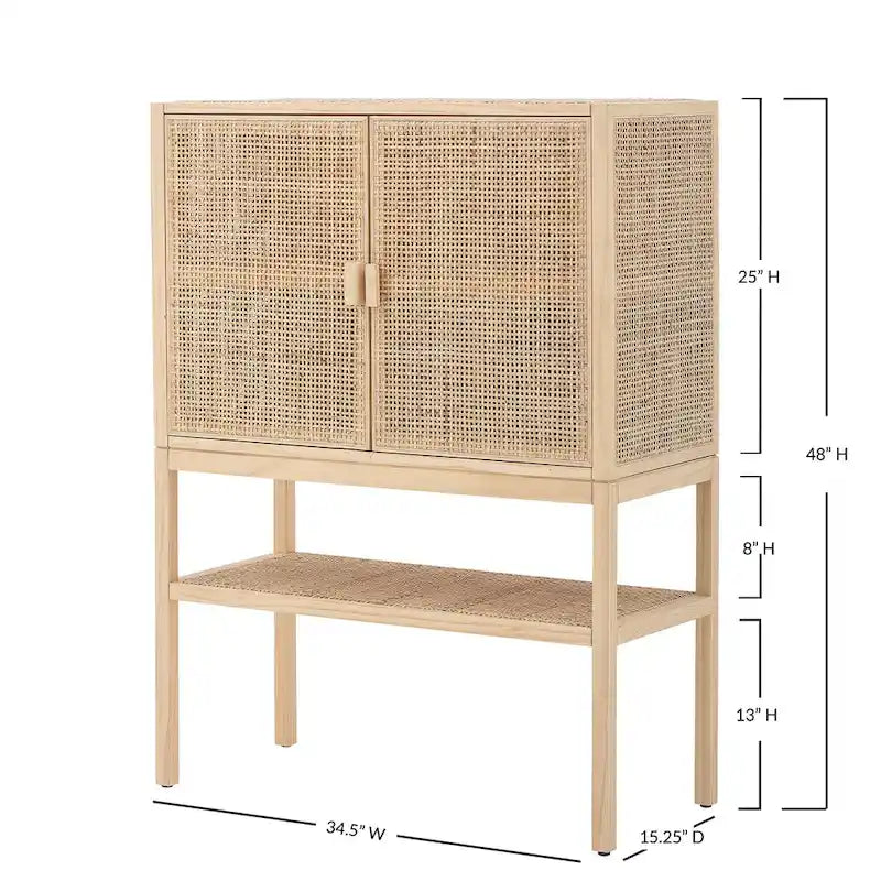 Woven Rattan and Wood Cabinet with 2 Doors