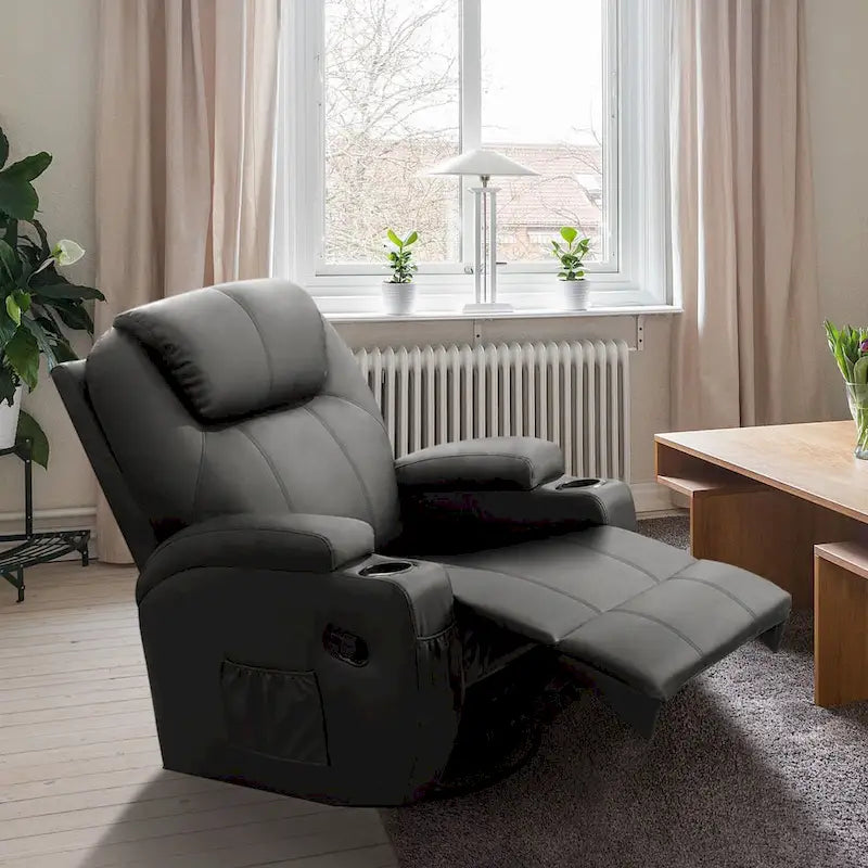 Homall Massage Recliner Chair Swivel Heating Faux Leather Living Room Chair