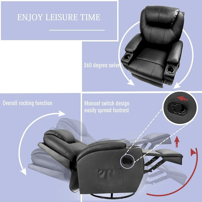 Homall Massage Recliner Chair Swivel Heating Faux Leather Living Room Chair