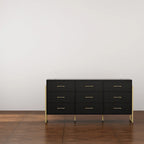 61.4W Modern Black Dresser with 9 Spacious Drawers - Gold Handles