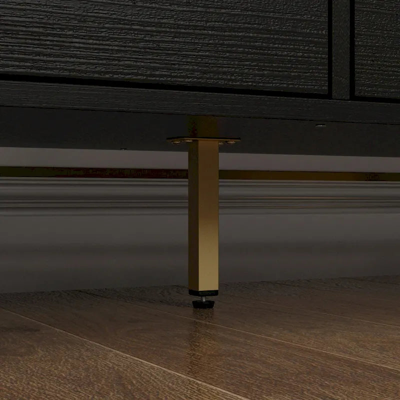 61.4W Modern Black Dresser with 9 Spacious Drawers - Gold Handles