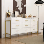 61.4W Modern Black Dresser with 9 Spacious Drawers - Gold Handles
