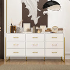 61.4W Modern Black Dresser with 9 Spacious Drawers - Gold Handles