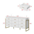 61.4W Modern Black Dresser with 9 Spacious Drawers - Gold Handles