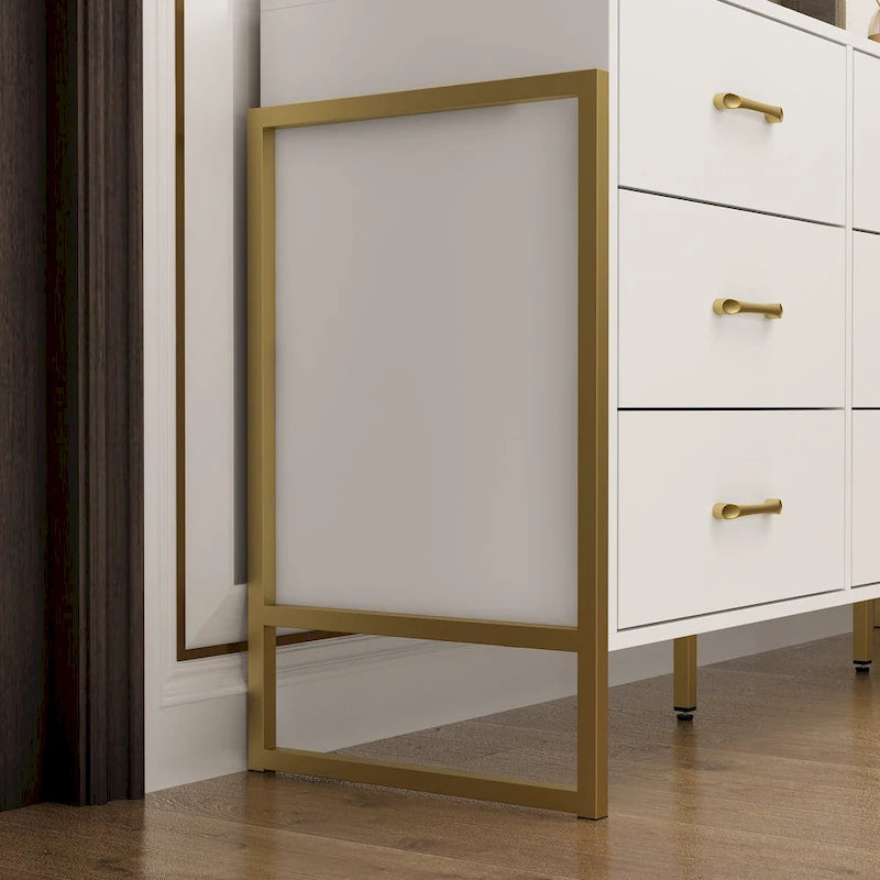 61.4W Modern Black Dresser with 9 Spacious Drawers - Gold Handles