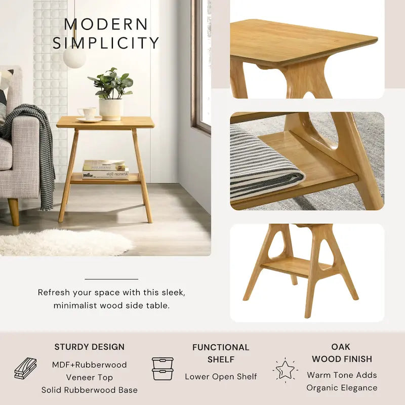 Roundhill Furniture Arona Mid-Century Modern Wood End Table with Shelf