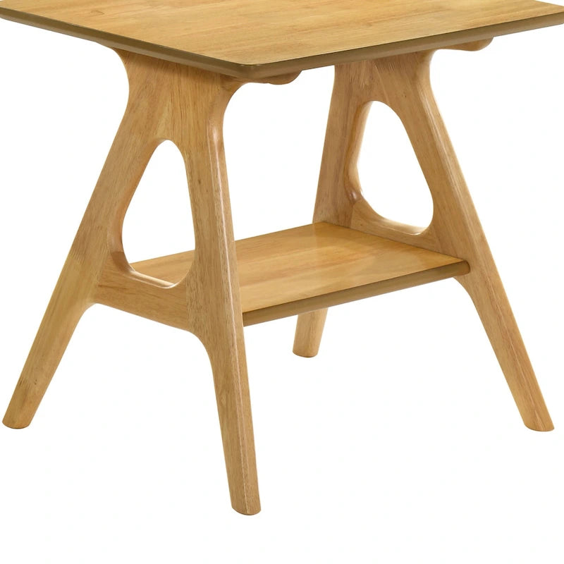 Roundhill Furniture Arona Mid-Century Modern Wood End Table with Shelf
